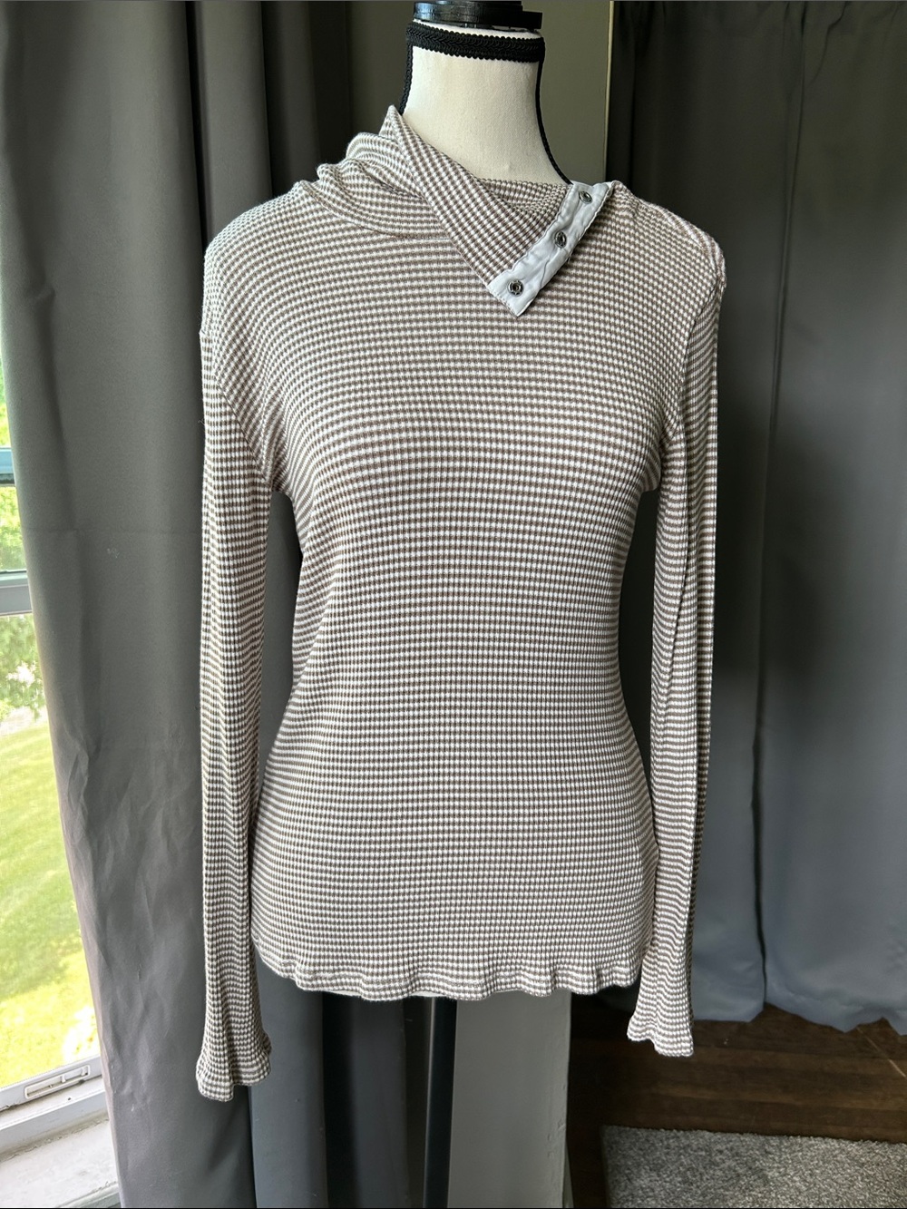 dolan Taupe & White Button-Accent Cowl Neck Sweater